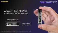 TIKI UV - 70Lm - Lg : 55mm - Dia-tête : 14,7mm - Modes : UV, Lumière blanche, Flash