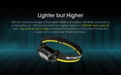 Lampe Frontale NU40 - 1000Lm - Lg : 79,8mm - Dia-tête : 46,1mm x 43,9mm