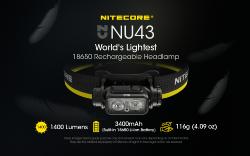 Lampe Frontale NU43 - 1400Lm - Lg : 79,8mm - Dia-tête : 46,1mm