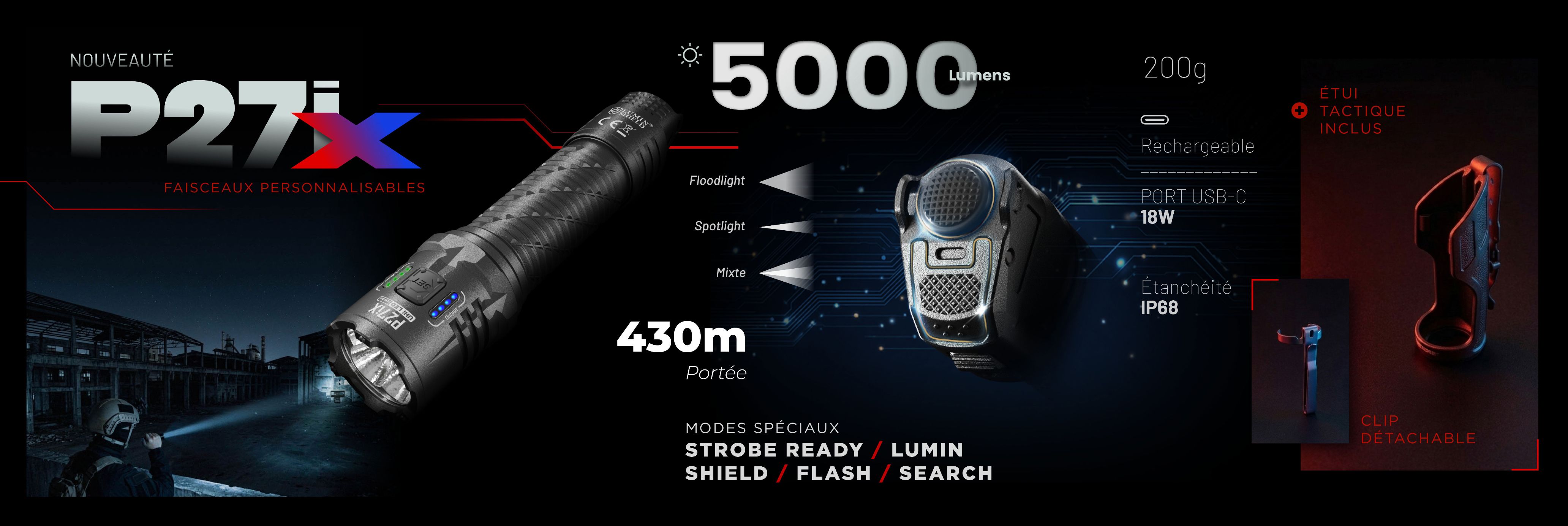 Nouvelle lampe torche � faisceaux personnalisables P27iX, 5000 lumens
