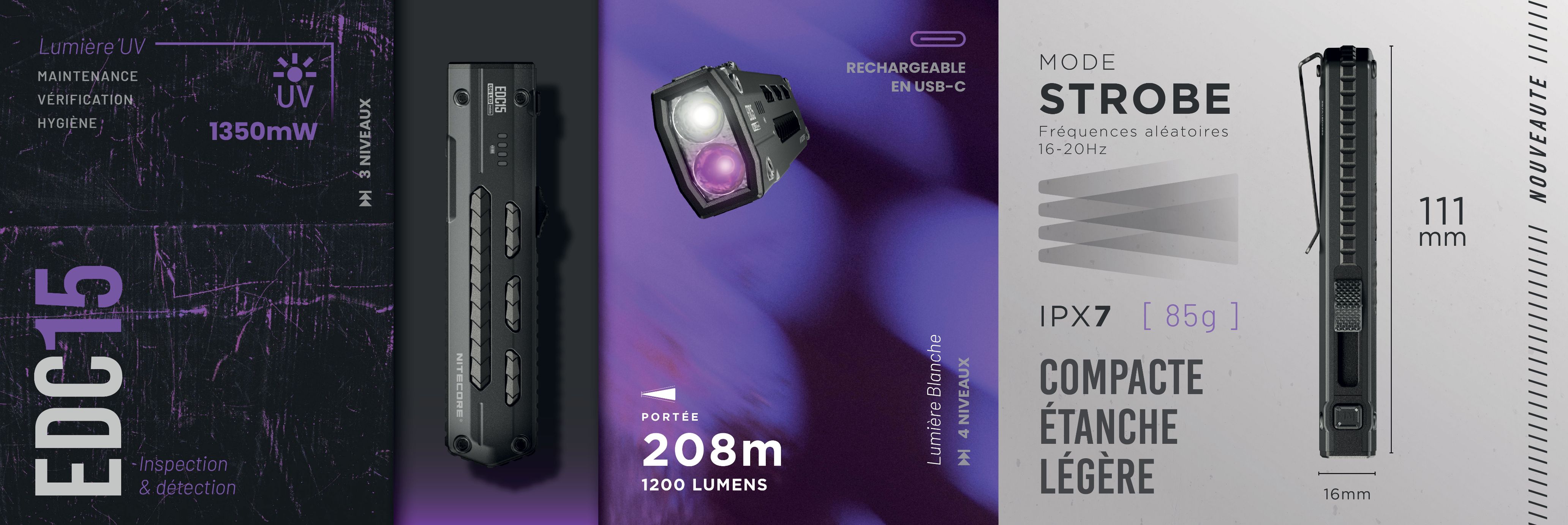 Nouvelle lampe torche EDC15 avec lumi�re UV