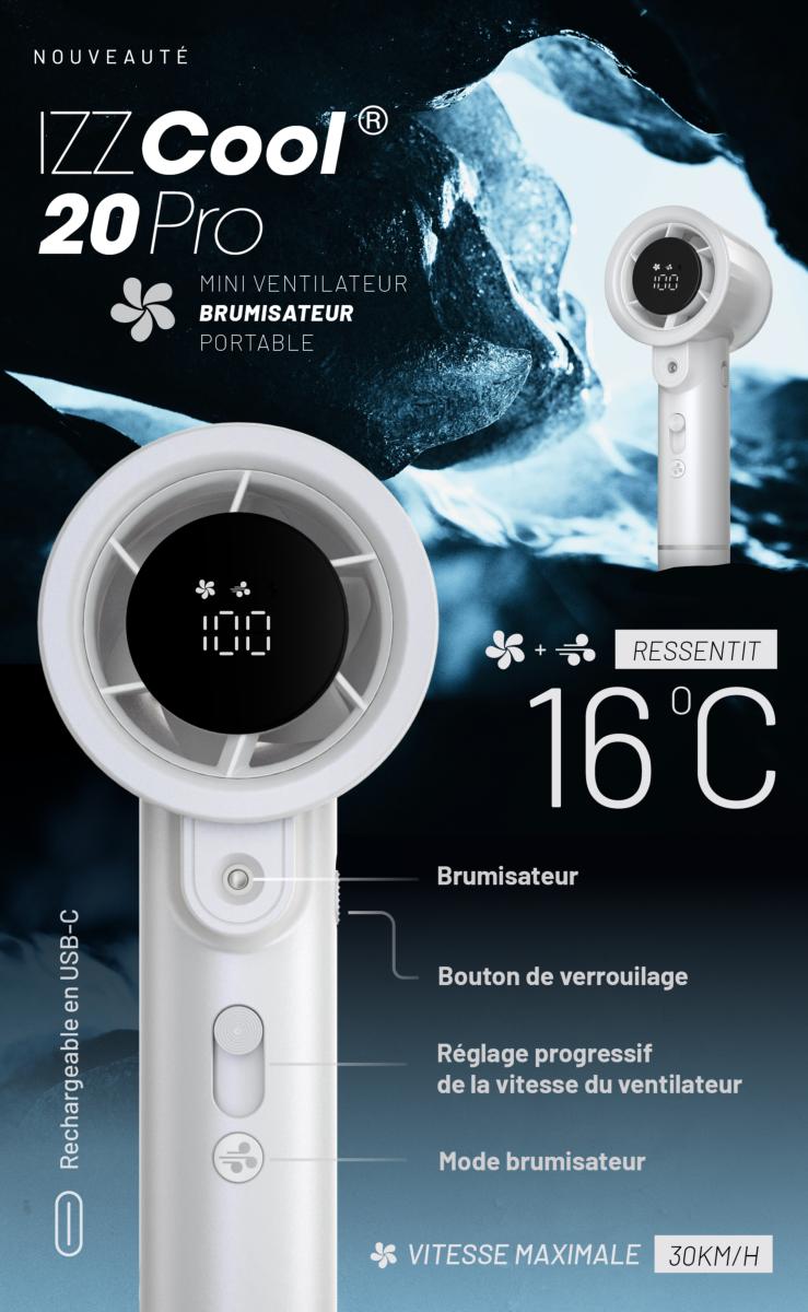 Ventilateur brumisateur portable rechargeable IZZCOOL 20 PRO