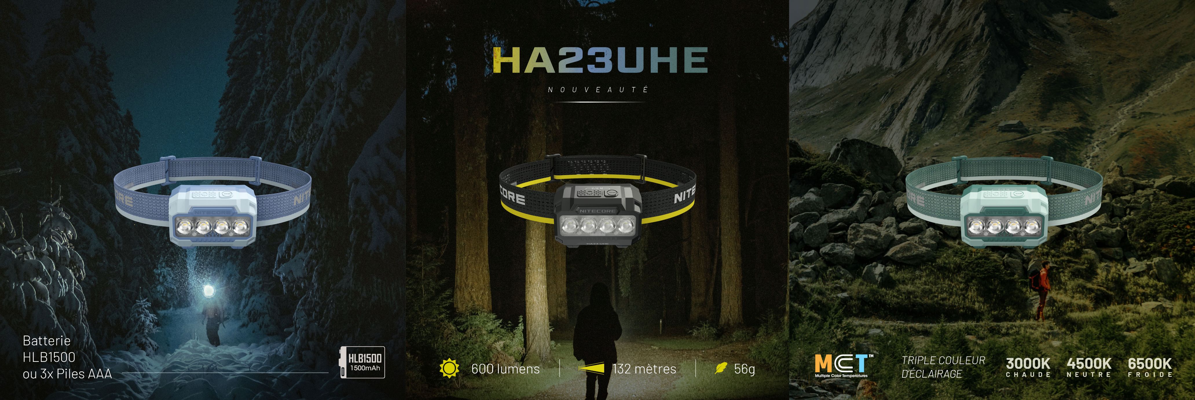 Nouvelle lampe frontale HA23 UHE 600 lumens et 132m de porte