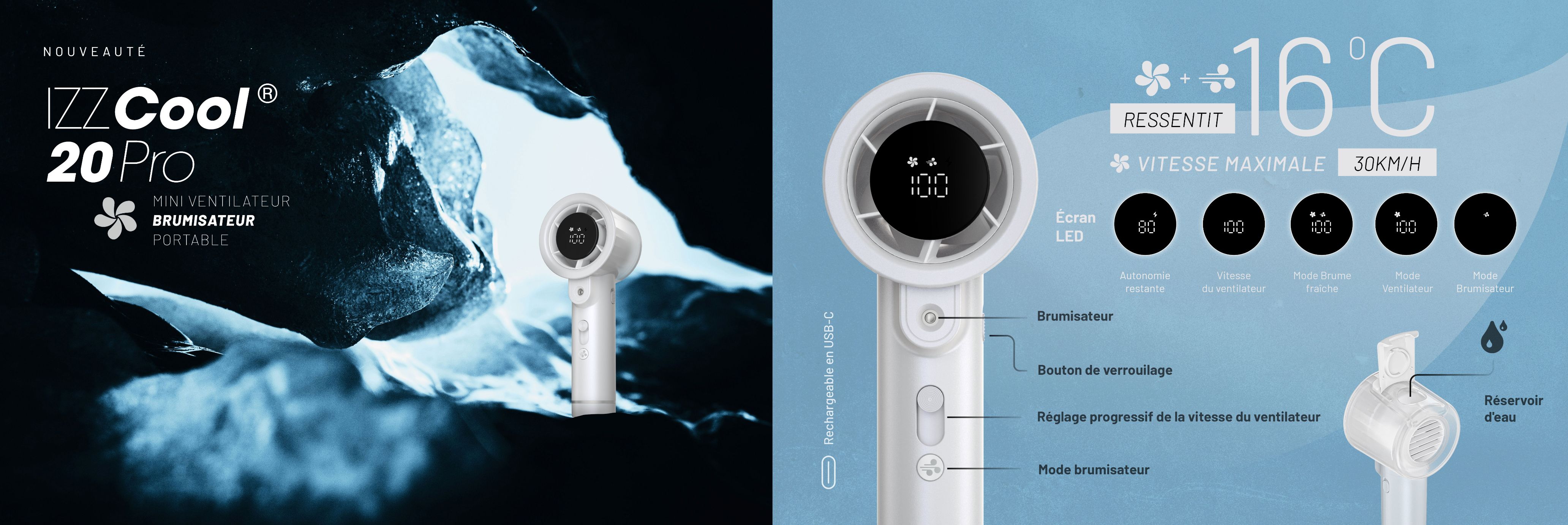 Ventilateur brumisateur portable rechargeable IZZ Cool 20 PRO