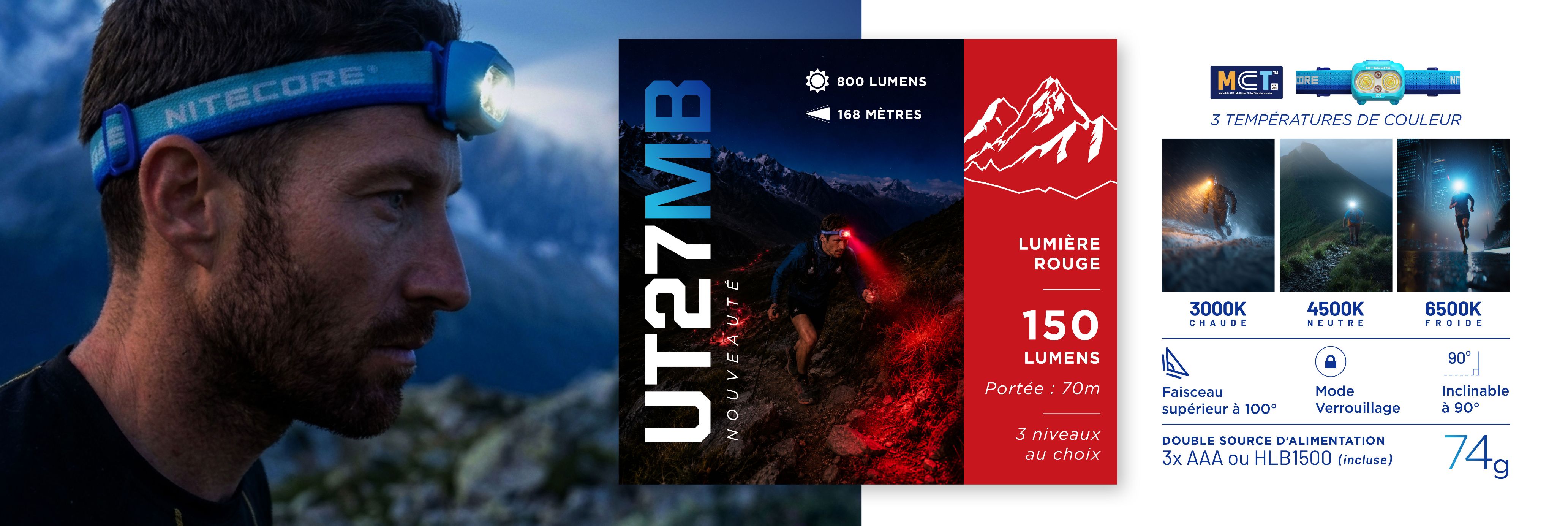 Nouvelle frontale UT27MB avec mode rouge 150 lumens
