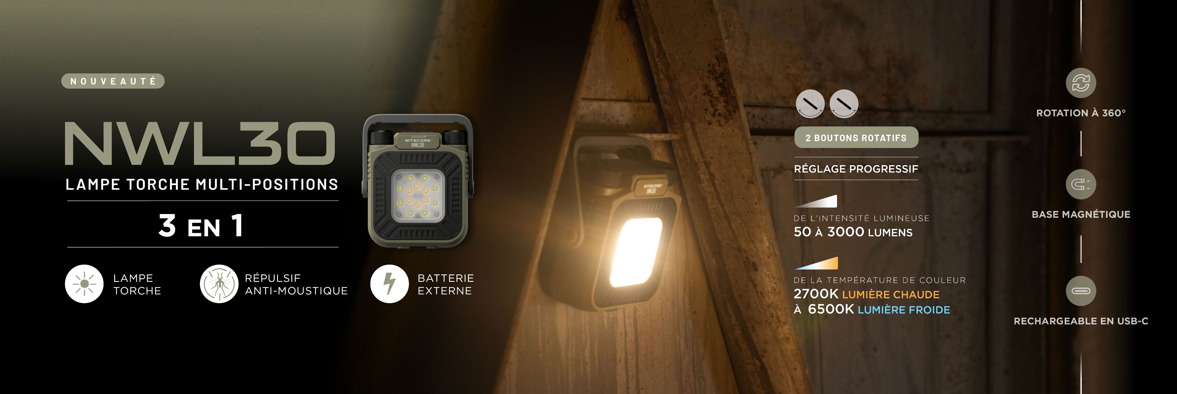 LAMPE TORCHE MULTI-POSITIONS - NWL30